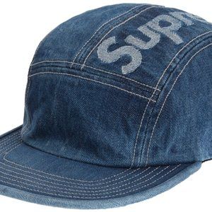Supreme Top Logo Denim Camp Cap Blue